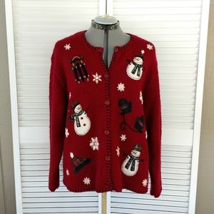 vtg Winter Christmas knit cottagecore cardigan sweater red XL